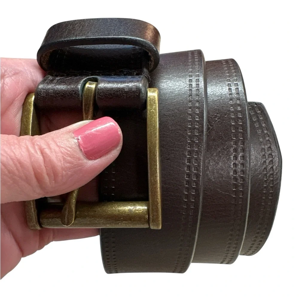 Fossil Genuine Leather Brown Belt w Square Antique Brass Buckle Size 34 Preowned